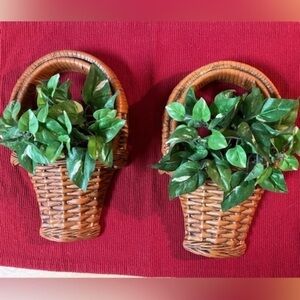 Miller Studio 1994 Chalk Ware Set of 2 Basket Wall Art with Greenery.